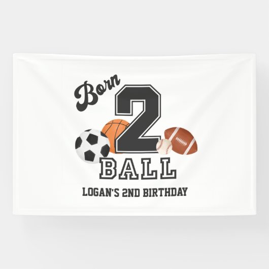 生まれ2ボールスポーツテーマボーイセカンドバースデーパーティー 横断幕 (横)