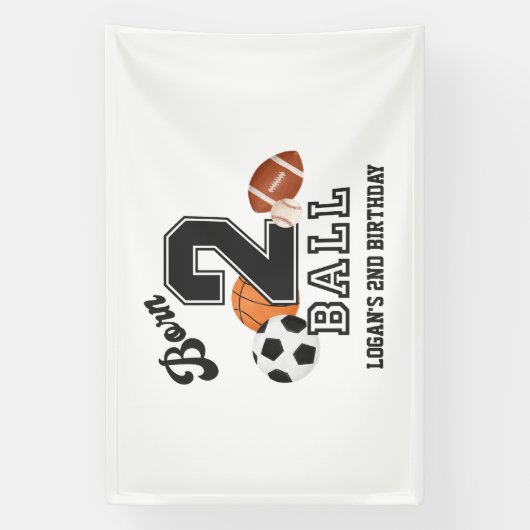 生まれ2ボールスポーツテーマボーイセカンドバースデーパーティー 横断幕 (縦)