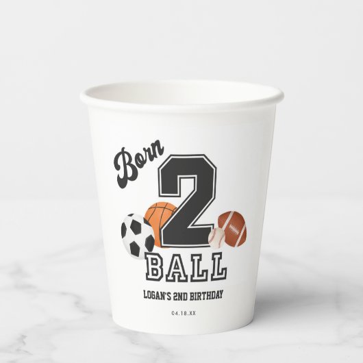 生まれ2ボールスポーツテーマボーイセカンドバースデーパーティー 紙コップ (裏面)
