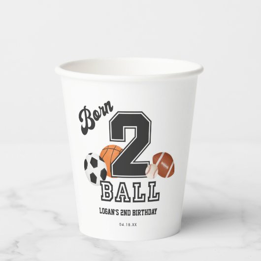 生まれ2ボールスポーツテーマボーイセカンドバースデーパーティー 紙コップ (正面)