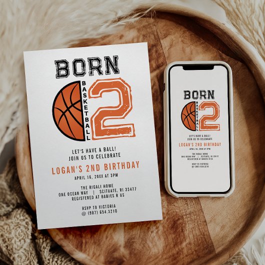 生まれ2ボールバスケットボール2nd誕生日パーティー 招待状