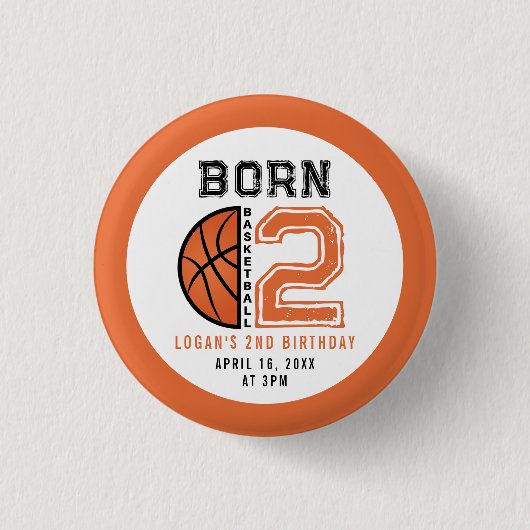 生まれ2ボールバスケットボール2nd誕生日パーティー 缶バッジ (正面)