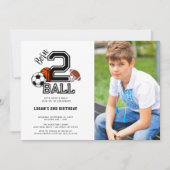生まれ2ボール | スポーツをテーマにした少年の2回目の誕生日 招待状 (正面)