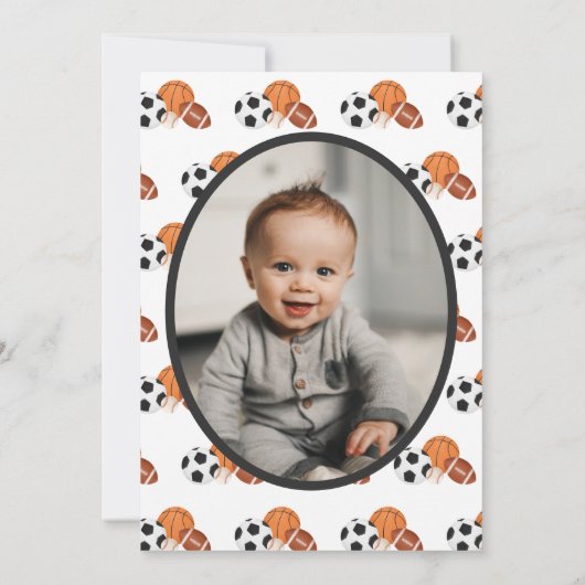 生まれ2球スポーツをテーマにした男の子2nd誕生日の写真 招待状 (裏面)