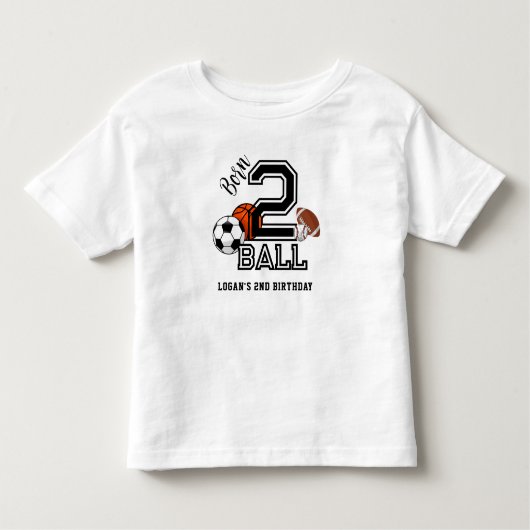 生まれ2球スポーツテーマ男子2歳の誕生日パーティー トドラーTシャツ (正面)