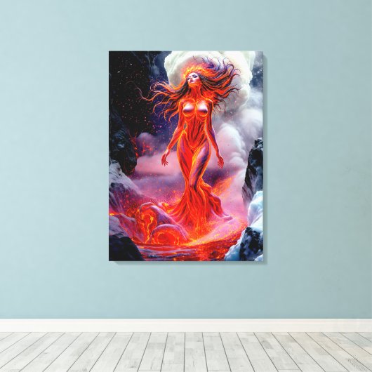 "生まれOf Inferno" – 火山女性ポートレート キャンバスプリント (インサイチュ (ウッドフロア))
