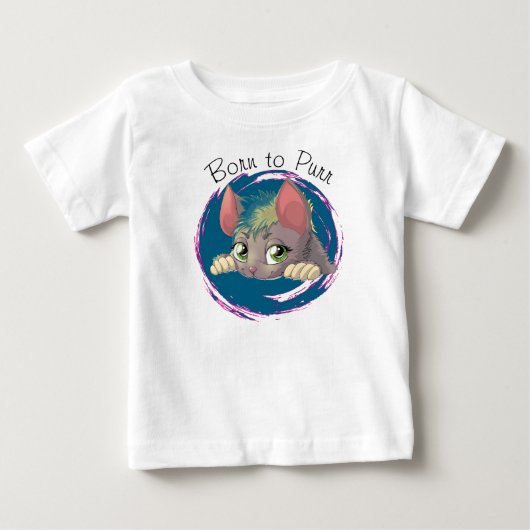 生まれTシャツを着て可愛い猫デザイン ベビーTシャツ (正面)