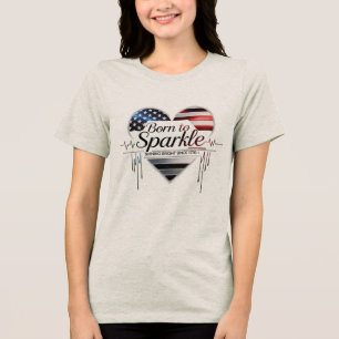生まれTo Sparkle - USAハートT型(女性用) トライブレンドTシャツ