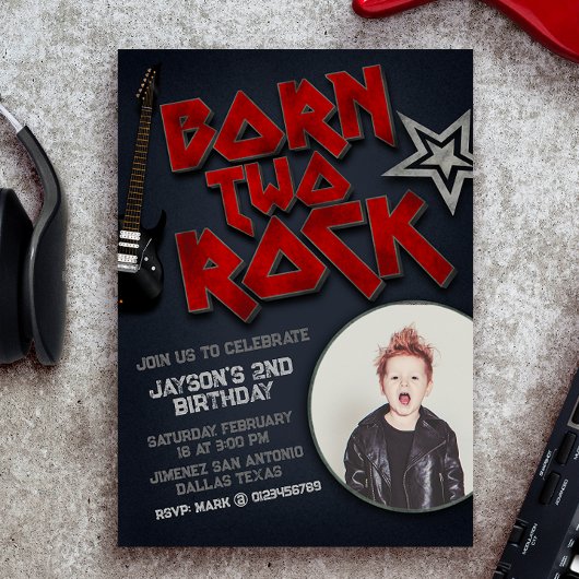 生まれTwo Rock – 誕生日招待状(写真付き) 招待状