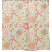 生よくはしゃぐ花とヒトデ シャワーカーテン (正面)