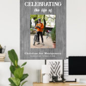 生を祝う 写真 灰色の木製葬儀 ポスター (ホームオフィス)