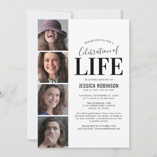 生エレガントお祝い記念写真 招待状 (正面)