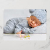 生エレガントモダン誕の発表 – 男の赤ちゃん 箔招待状 (正面)