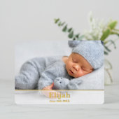 生エレガントモダン誕の発表 – 男の赤ちゃん 箔招待状 (立ち正面)