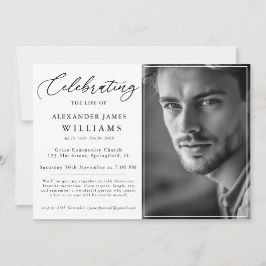 生エレガント命の葬儀お祝い写真記念 招待状 (正面)