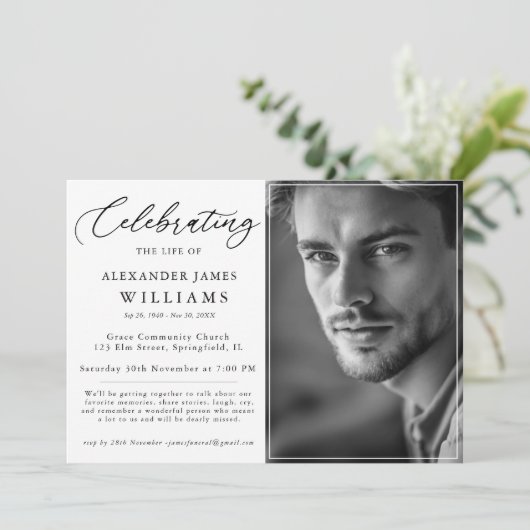 生エレガント命の葬儀お祝い写真記念 招待状 (スタンド正面)