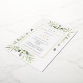 生エレガント活の緑の金ゴールドの葬儀お祝い 箔招待状 (回転した状態)