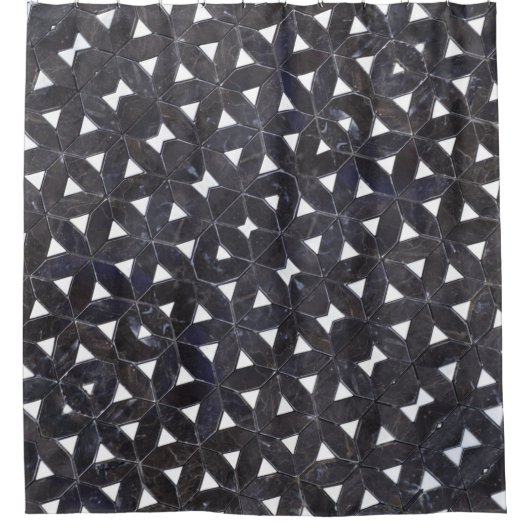 生エレガント物タイル模様の灰色モザイク花 シャワーカーテン (正面)