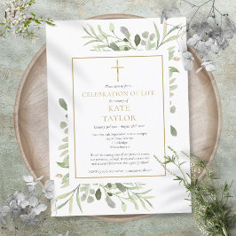 生エレガント物葬儀の緑のお祝い 招待状