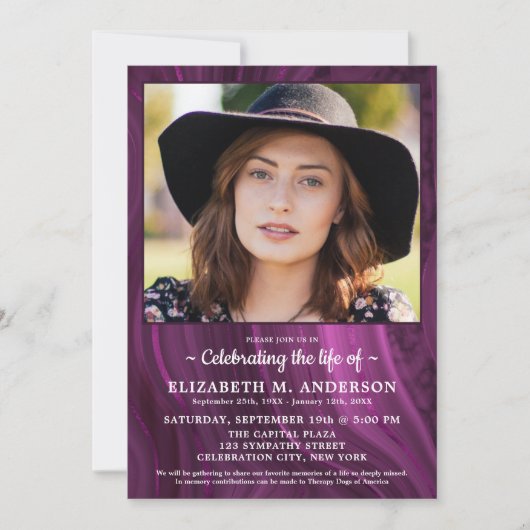 生エレガント生のお祝い写真カスタム葬儀 招待状 (正面)