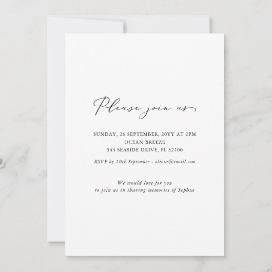 生エレガント生写真追悼式お祝い 招待状 (裏面)