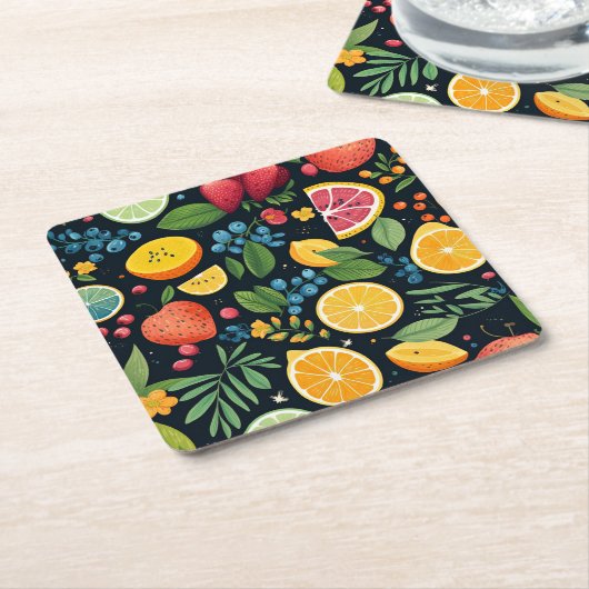 生カラフル果柄 スクエアペーパーコースター (アングル)