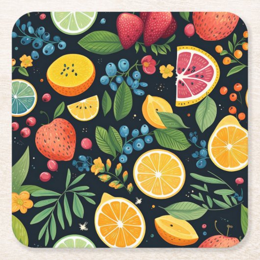 生カラフル果柄 スクエアペーパーコースター (正面)