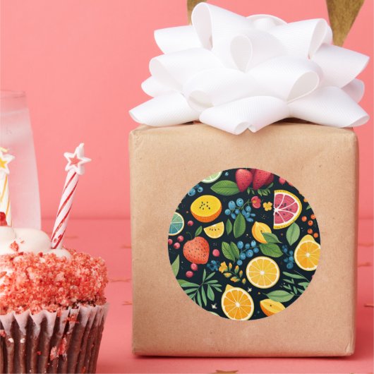 生カラフル果柄 ラウンドシール (パーティー)