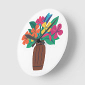 生カラフル花 ラウンド壁時計 (傾斜)