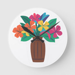 生カラフル花 ラウンド壁時計