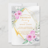 生シンプルカラフル花誕生日 招待状 (正面)