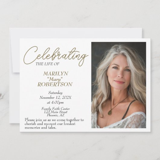 生シンプル命お祝い – 写真追悼式 招待状 (正面)