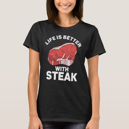 生ステーキ肉食牛牛グリル付き Tシャツ (正面)