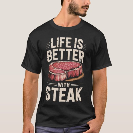 生ステーキ肉 牛肉 牛 Tシャツ (正面)