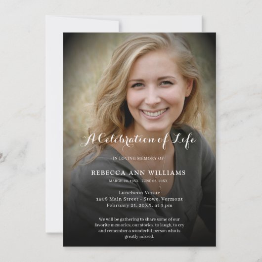 生パーソナライズされた命葬儀の写真お祝い 招待状 (正面)