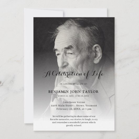 生パーソナライズされた命葬儀の写真お祝い 招待状 (正面)