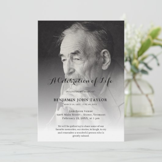 生パーソナライズされた命葬儀の写真お祝い 招待状 (スタンド正面)
