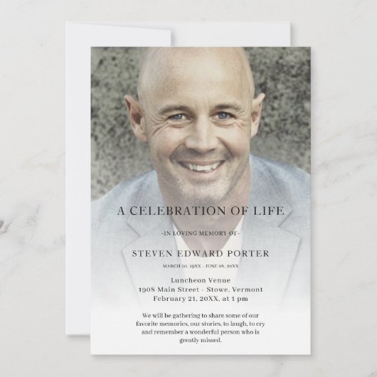 生パーソナライズされた命葬儀の写真お祝い 招待状 (正面)