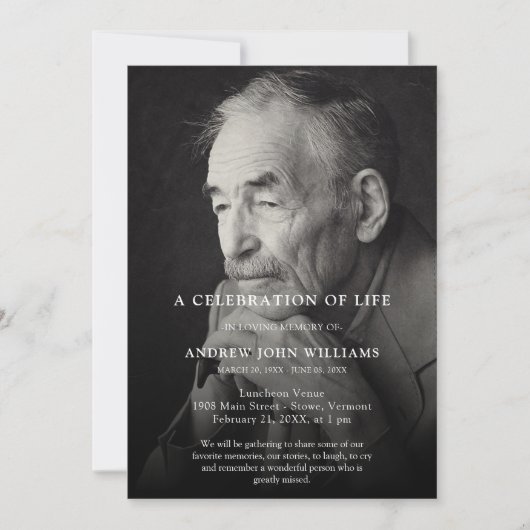 生パーソナライズされた命葬儀の写真お祝い 招待状 (正面)