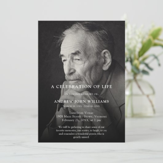 生パーソナライズされた命葬儀の写真お祝い 招待状 (スタンド正面)