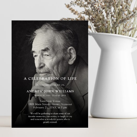 生パーソナライズされた命葬儀の写真お祝い 招待状