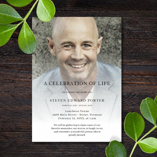 生パーソナライズされた命葬儀の写真お祝い 招待状