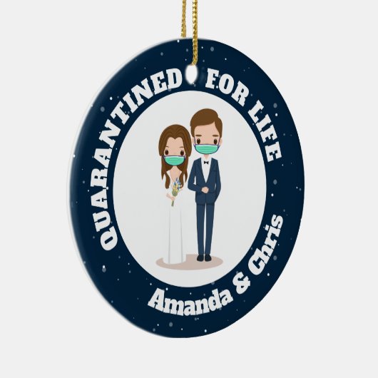 生パーソナライズされた活の検疫された名前 セラミックオーナメント (右)