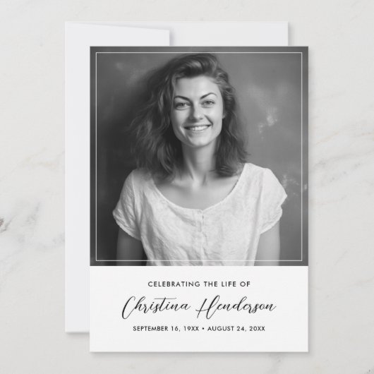 生パーソナライズされた生写真お祝い葬儀 招待状 (正面)