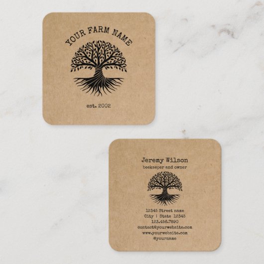 生ビーガンオーガニックファーム農家果実野菜 スクエア名刺 (正面/裏面)