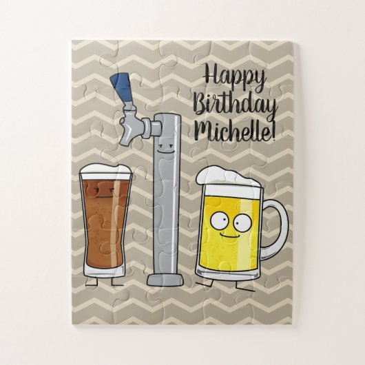 生ビールのラガーのタップ飲まれる丈夫なアルコール泡のマグ ジグソーパズル (縦)