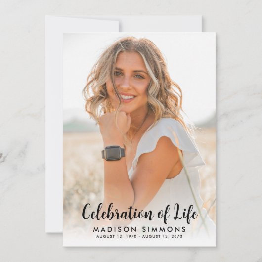 生モダン命のお祝い写真シンプル葬儀 招待状 (正面)