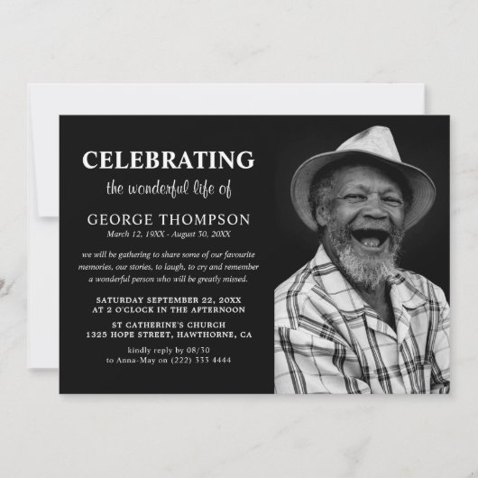 生モダン命葬儀記念写真お祝い 招待状 (正面)