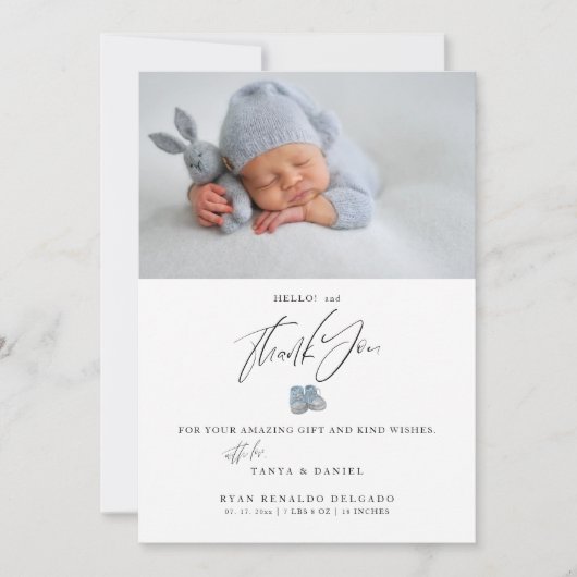生モダン生まれたばかりの生発表写真ありがとう サンキューカード (正面)
