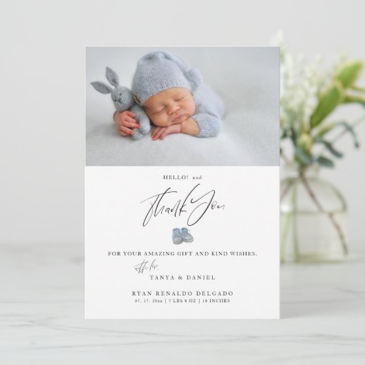 生モダン生まれたばかりの生発表写真ありがとう サンキューカード (スタンド正面)